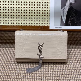 Replica Saint Laurent Classic Monogram Kate Calfskin Crocodile Embossed Tassel Small Satchel