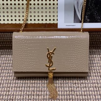 Replica Saint Laurent Classic Monogram Kate Calfskin Crocodile Embossed Tassel Small Satchel