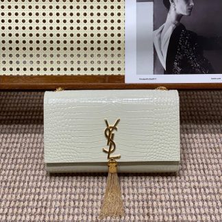 Replica Saint Laurent Classic Monogram Kate Calfskin Crocodile Embossed Tassel Small Satchel