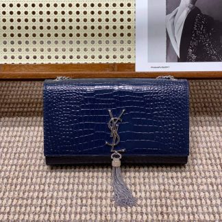 Replica Saint Laurent Classic Monogram Kate Calfskin Crocodile Embossed Tassel Small Satchel