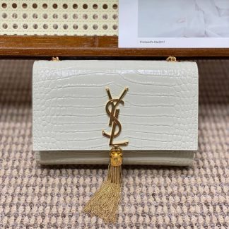 Replica Saint Laurent Kate crocodile embossed Calfskin small wallet on chain