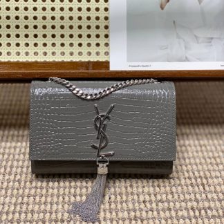 Replica Saint Laurent Kate crocodile embossed Calfskin small wallet on chain