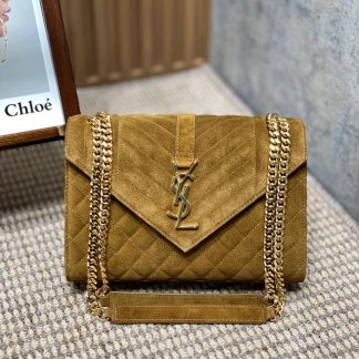 Replica Saint Laurent Envelope Suede Crossbody Bag Loden Green