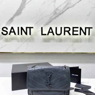 Replica Saint Laurent Niki Baby Quilted Crinkled Leather Shoulder Bag