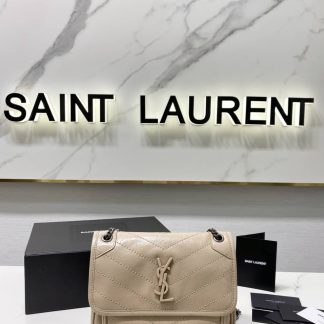 Replica Saint Laurent Niki Baby Quilted Crinkled Leather Shoulder Bag