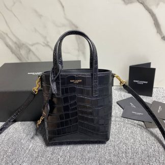 Replica Saint Laurent Calfskin Crocodile Embossed Paris Mini Toy Shopper Tote