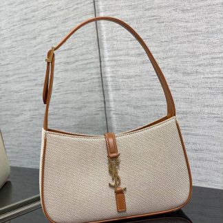 Replica Saint Laurent Le 5 à 7 Canvas Leather Hobo Bag Beige