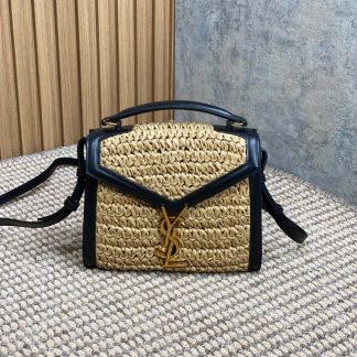 Replica Saint Laurent Cassandra Leather-trim Raffia Tote