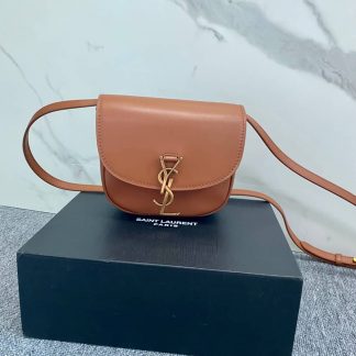 Replica Saint Laurent Smooth Vintage Calfskin Kaia Satchel Brown Gold