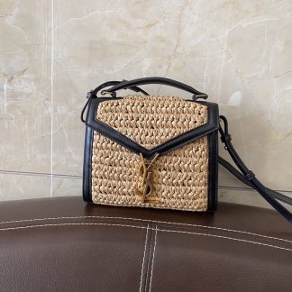 Replica Saint Laurent Classic Monogram Cassandra Raffia Calfskin Mini Top Handle Bag