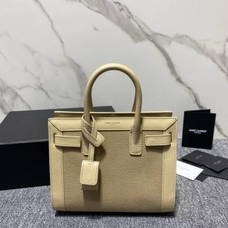 Replica Saint Laurent Nano Sac de Jour Smooth Calfskin Canvas Tote Beige