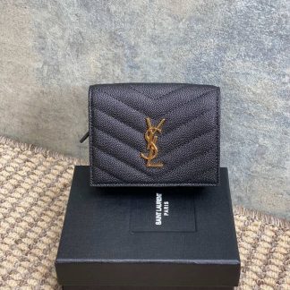 Replica Saint Laurent Leather Logo Folding Wallet