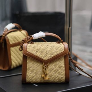 Replica Saint Laurent Cassandra Mini Raffia Leather Shoulder Bag