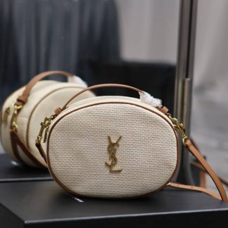 Replica Saint Laurent Camera Faux-raffia Crossbody Bag Cream