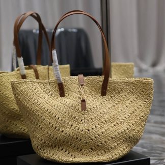 Replica Saint Laurent Panier Medium Raffia Vegetable-tanned Leather Tote