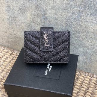 Replica Saint Laurent Cassandre Matelasse Business Card Holder Black Silver