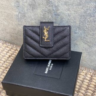 Replica Saint Laurent Cassandre Matelasse Business Card Holder Black Gold