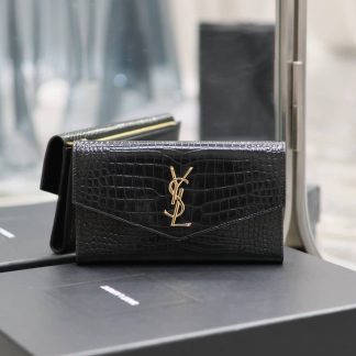 Replica Saint Laurent Uptown calfskin Crocodile Embossed Pouch