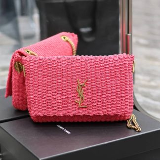 Replica Saint Laurent Kate Rafia Shoulder Bag Pink