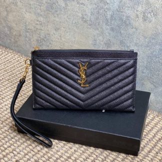 Replica Saint Laurent Leather Cassandre Matelassé Zipped Pouch