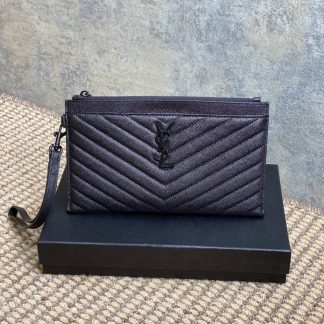 Replica Saint Laurent Leather Cassandre Matelassé Zipped Pouch