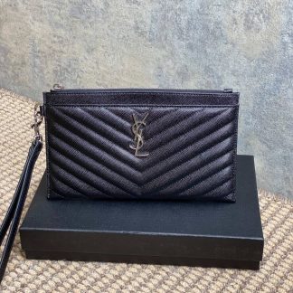 Replica Saint Laurent Leather Cassandre Matelassé Zipped Pouch