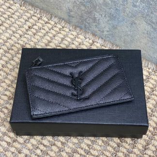 Replica Saint Laurent Caviar Zipper Card Holder Black