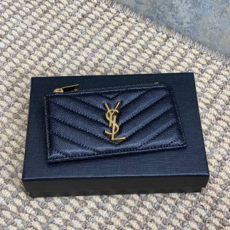 Replica Saint Laurent Caviar Zipper Card Holder Black