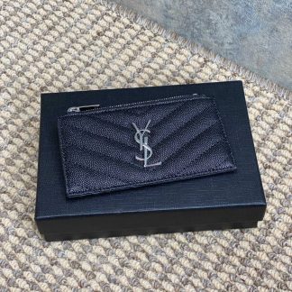 Replica Saint Laurent Caviar Zipper Card Holder Black