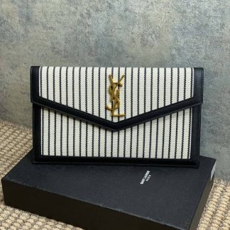 Replica Saint Laurent Uptown Striped Canvas Pouch Clutch