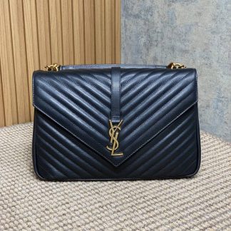 Replica Saint Laurent Smooth Calfskin Matelasse Chevron College Bag Black