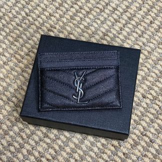 Replica Saint Laurent Cassandre Matelassé Grain De Poudre Leather Card Case Black