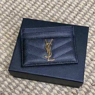 Replica Saint Laurent Cassandre Matelassé Grain De Poudre Leather Card Case Black