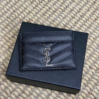 Replica Saint Laurent Cassandre Matelassé Grain De Poudre Leather Card Case Black