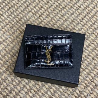 Replica Saint Laurent Calfskin Crocodile Plain Leather Logo Card Holder