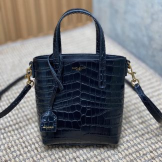 Replica Saint Laurent Mini Toy Croc-embossed Tote Bag Black