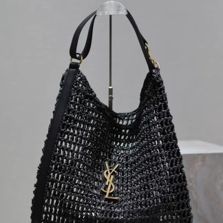 Replica Saint Laurent oxalis raffia macrame shopping bag black