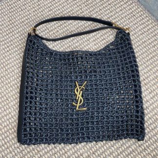 Replica Saint Laurent Oxalis Raffia Macrame Bag Black