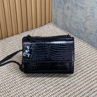 Replica Saint Laurent Calfskin Crocodile Embossed Sunset Shoulder Bag