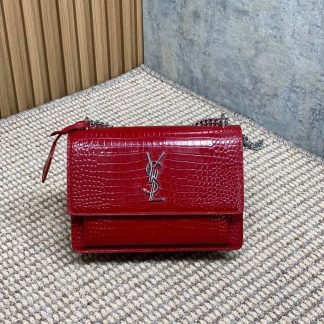 Replica Saint Laurent Calfskin Crocodile Embossed Monogram Sunset Shoulder Bag