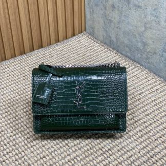 Replica Saint Laurent Calfskin Crocodile Embossed Monogram Sunset Shoulder Bag