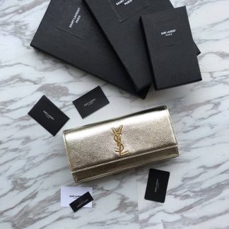 Replica Saint Laurent Gold Textured Leather Cassandre Clutch