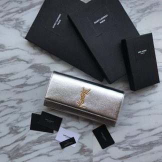 Replica Saint Laurent Cassandre Logo Clutch Metallic Silver