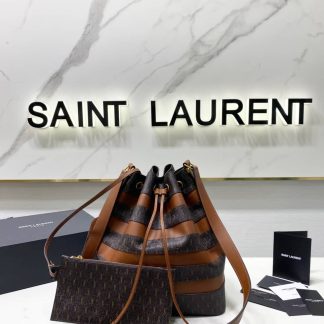 Replica Saint Laurent Monogram Striped Drawstring Bucket Bag