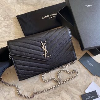 Replica Saint Laurent Quilted Leather Monogram Envelope Chain Bag