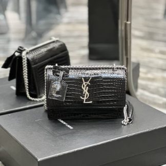 Replica Saint Laurent Monogram Sunset Calfskin Crocodile Embossed crossbody bag