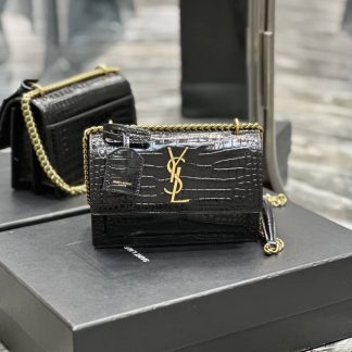 Replica Saint Laurent Monogram Sunset Calfskin Crocodile Embossed crossbody bag