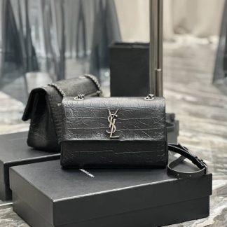 Replica Saint Laurent West Hollywood Calfskin Crocodile Embossed Small Shoulder Bag