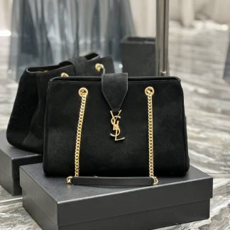 Replica Saint Laurent Suede Monogram Cassandre Tote Shopper Black