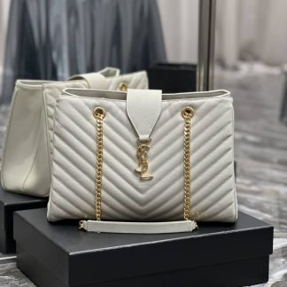 Replica Saint Laurent Matelasse Chevron Monogram Tote Shopping Bag White